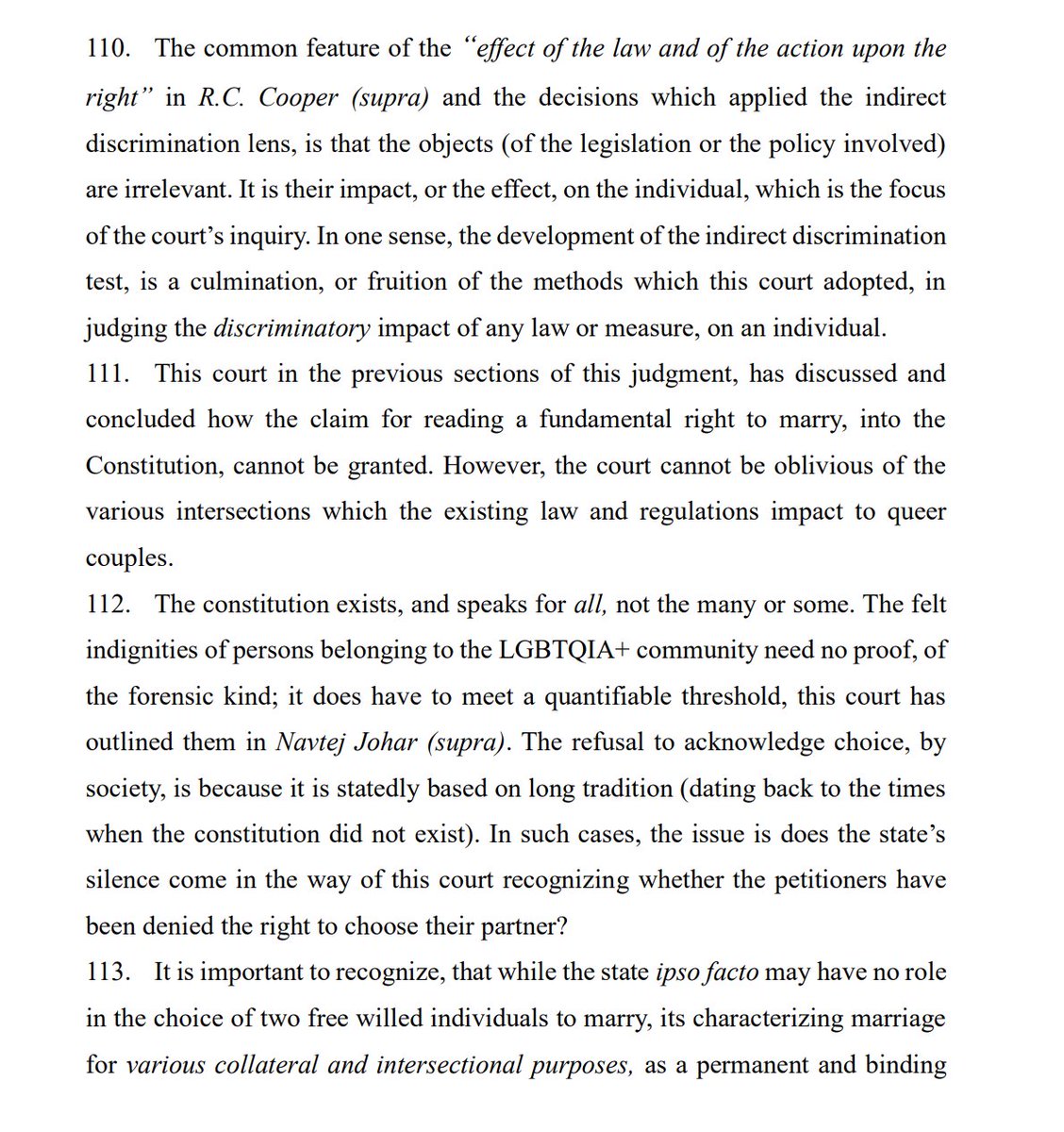 godisays's tweet photo. 15. As discussed earlier these are the reasonings for the A.15 violations as penned down by Justice Bhat seem to be in concurrence with CJI. Therefore we have a clear unanimous opinion on A.15 discrimination on the basis of sexual orientation for social benefits. https://t.co/tf7mvCMVLO