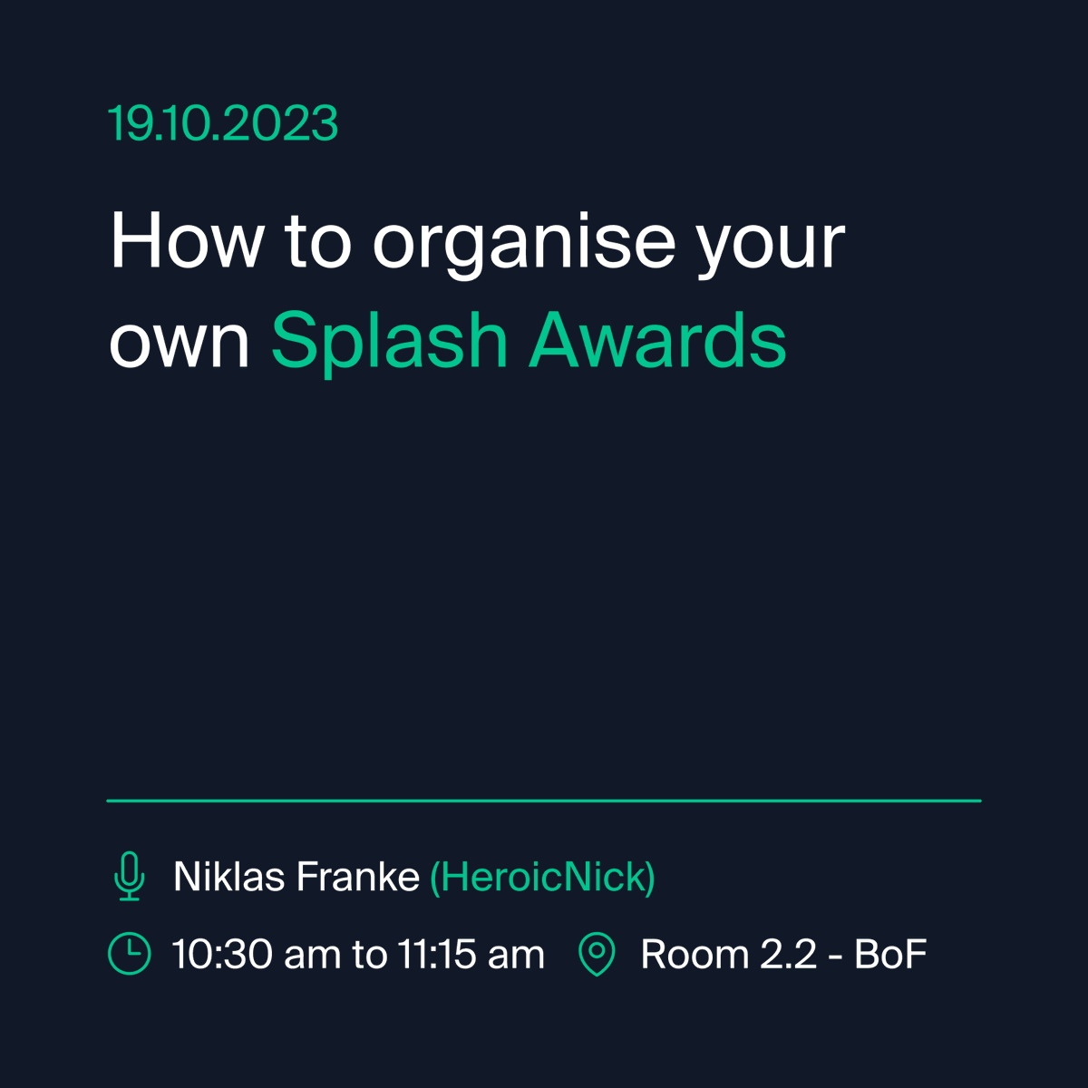 Before <a href="/DrupalConEur/">DrupalCon Vienna 2025</a> slowly comes to an end, our colleague <a href="/HeroicNick/">HeroicNick</a> is hosting a BoF in order to empower local communities to host their own #SplashAwards. As a member of the organisational team, he shares best practises and is interested in your opinion! #Drupal #DrupalCon