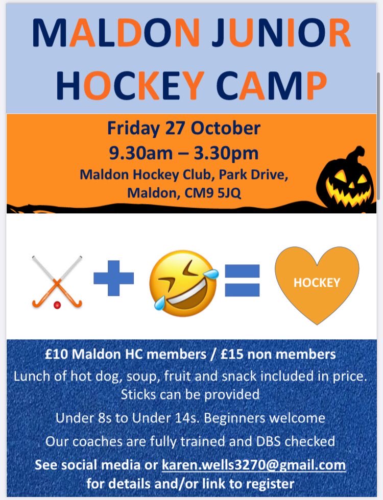 Looking for a fun day over half term and fancy trying something new why not come and join us #Hockey #MHC #Halfterm ⁦<a href="/ActiveEssex/">ActiveEssex</a>⁩ ⁦<a href="/MaldonCC/">Maldon Cricket Club</a>⁩ ⁦<a href="/PlumePE/">Plume PE</a>⁩