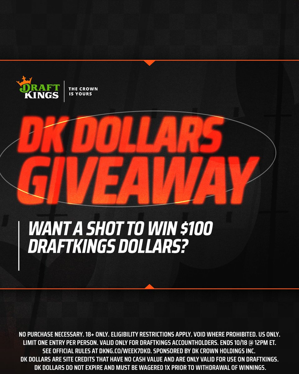Who wants a shot to win $100 DK Dollars? 😏

Follow DraftKings and like this post to enter!

5 winners. Must have a DK account to win. Ends 10/18 at 12pm ET. T&amp;Cs: dkng.co/week7dkd