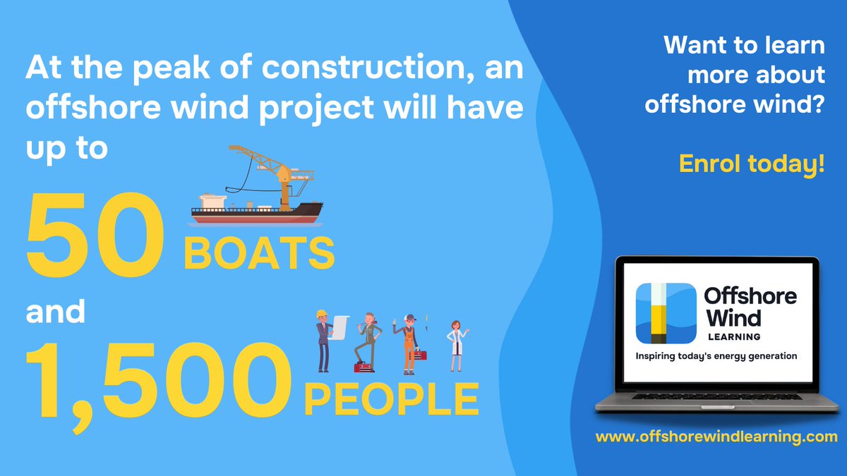 OffWindLearning's tweet image. 🔍 #DYK that at the peak of construction, an #offshorewind project will have up to 5️⃣0️⃣ boats ⛴️ + 1️⃣5️⃣0️⃣0️⃣ people 👷‍♀️?

It takes a lot of equipment, planning + people to make offshore wind a reality.

Find out more, enrol in our course today 👉offshorewindlearning.com