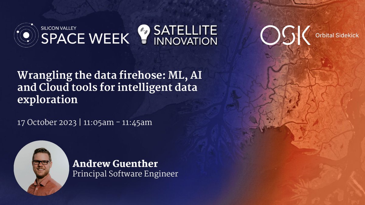 Today at #SVSW, our very own <a href="/codebrewed/">Andrew Guenther</a> will be discussing how OSK uses ML, AI, and Cloud tools for intelligent data exploitation at #SatelliteInnovation2023.
Learn more about the event here: 2023.satelliteinnovation.com