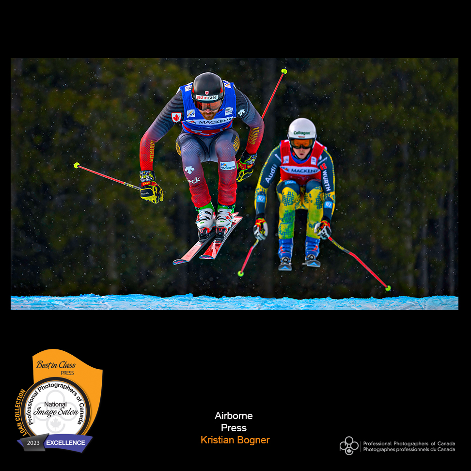 This  captivating image required the perfect timing to capture not one but two ski racers in mid air. "Airborne" scored Excellence, won Best in Class in Press and made the Loan Collection at the 2023 National Image  Salon. Maker is Kristian Bogner from <a href="/kristianbogner/">Kristian Bogner</a>