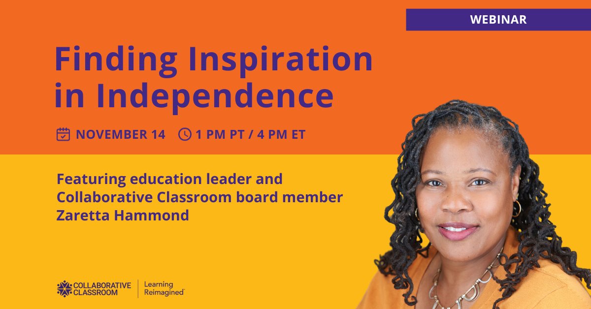 CollabClassroom's tweet photo. Join us for an informative and inspirational webinar from noted author and Collaborative Classroom board member @Ready4rigor who will speak about the importance of developing students as independent learners. Register now: https://t.co/iVSAvKJtkC https://t.co/KKBOHLriEF