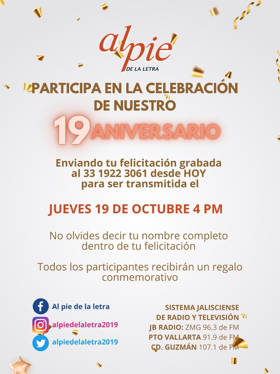 LiteraliaEd's tweet photo. 🎉  ¡Todes con @AlPiedelaLetra6!
¡Feliz aniversario! 🎂 https://t.co/hKpeqPcnit