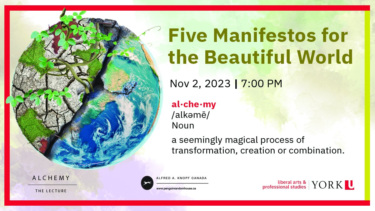Five groundbreaking thinkers offer radical imaginings, invitations and propositions for the beautiful world. Join them on Nov 2, 2023. #YUAlchemy2023 <a href="/YorkUniversity/">York University</a> Register Now: bit.ly/3Dw4jNJ

<a href="/PepePierce/">Joseph M. Pierce</a> <a href="/PhoebeBoswell/">Phoebe Boswell</a> <a href="/criveragarza/">Cristina Rivera Garza</a> @a_jana_oliveira @hystericalblkns