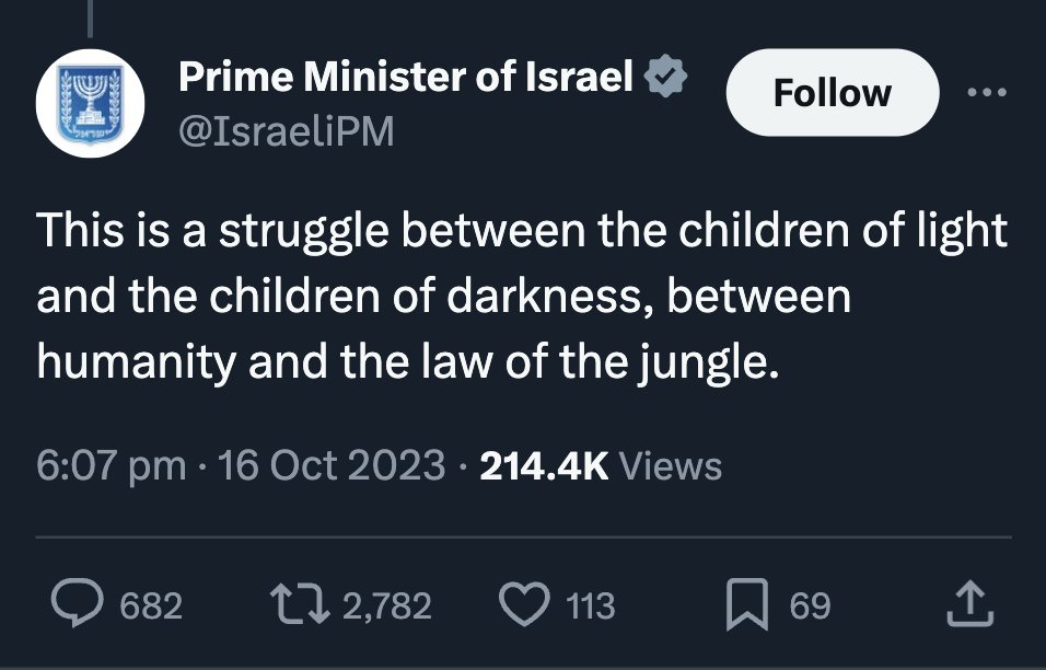 muhammadshehad2's tweet photo. This is a genocidal level of dehumanization.
If not condemned &amp; stopped, it'll put at risk Palestinians in the oPt &amp; globally.

The "children of light" have now killed way more Gazan children in 10 days than Russia did in all of its 2-year-long war on Ukraine! https://t.co/f9LM6UVyUY