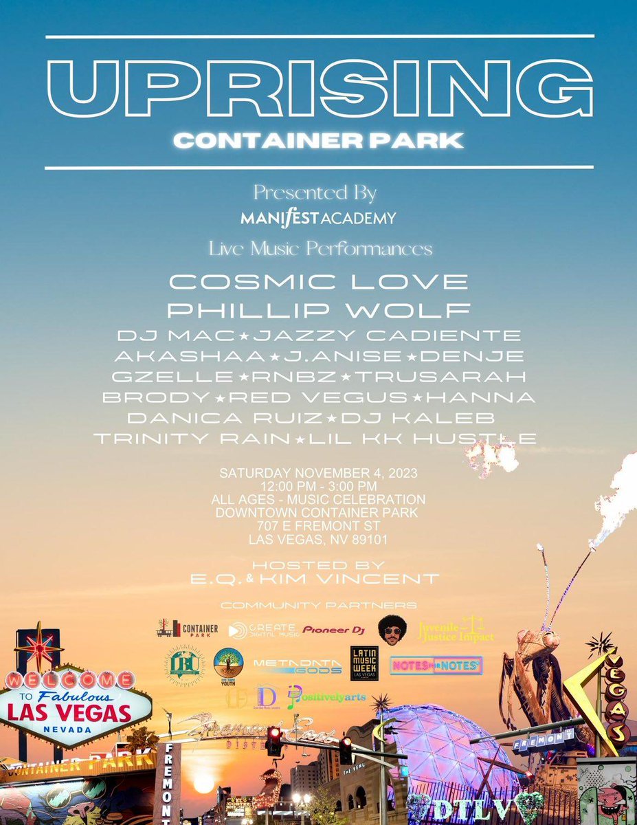 🗓 11.4.23 12p-3p 
📍 LAS VEGAS
UPRISING ⬆️ 

#community #youthdevelopment #livemusic #manifestacademy #createdigitalmusic #lasvegas #containerpark #uprising #independentartists #youthprograms