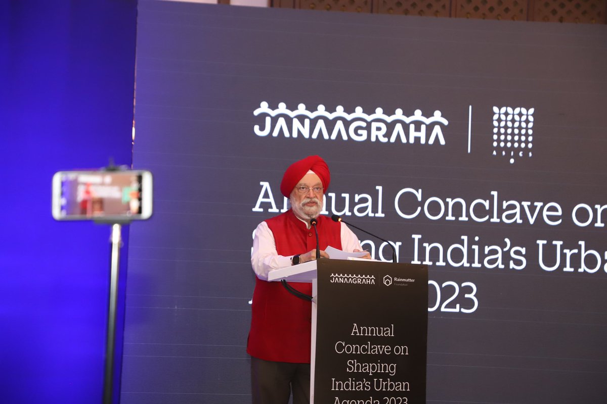 HardeepSPuri's tweet photo. Very happy to interact with champions of change &amp; urban governance stakeholders at Janaagraha’s Annual Conclave on ‘Shaping India’s Urban Agenda’ &amp; releasing the sixth edition of the Annual Survey of India’s City-Systems, #ASICS2023 Report. https://t.co/cqpTMwA98V