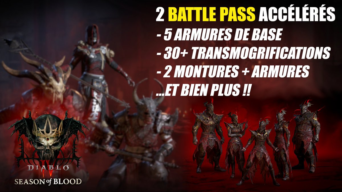 🎁#Concours #DiabloIV🎁

Pour fêter l'arrivée de la Saison du Sang de Diablo IV, on vous fait gagner à l'initiative de <a href="/Diablo_FR/">Diablo FR</a> deux codes pour le pass de combat accéléré ! 
Pour participer:
- RT ce tweet
- Follow <a href="/Diablo_FR/">Diablo FR</a> et <a href="/RisitopPoE/">Risitop</a>

Tirage au sort le 19/10 à 19h en live