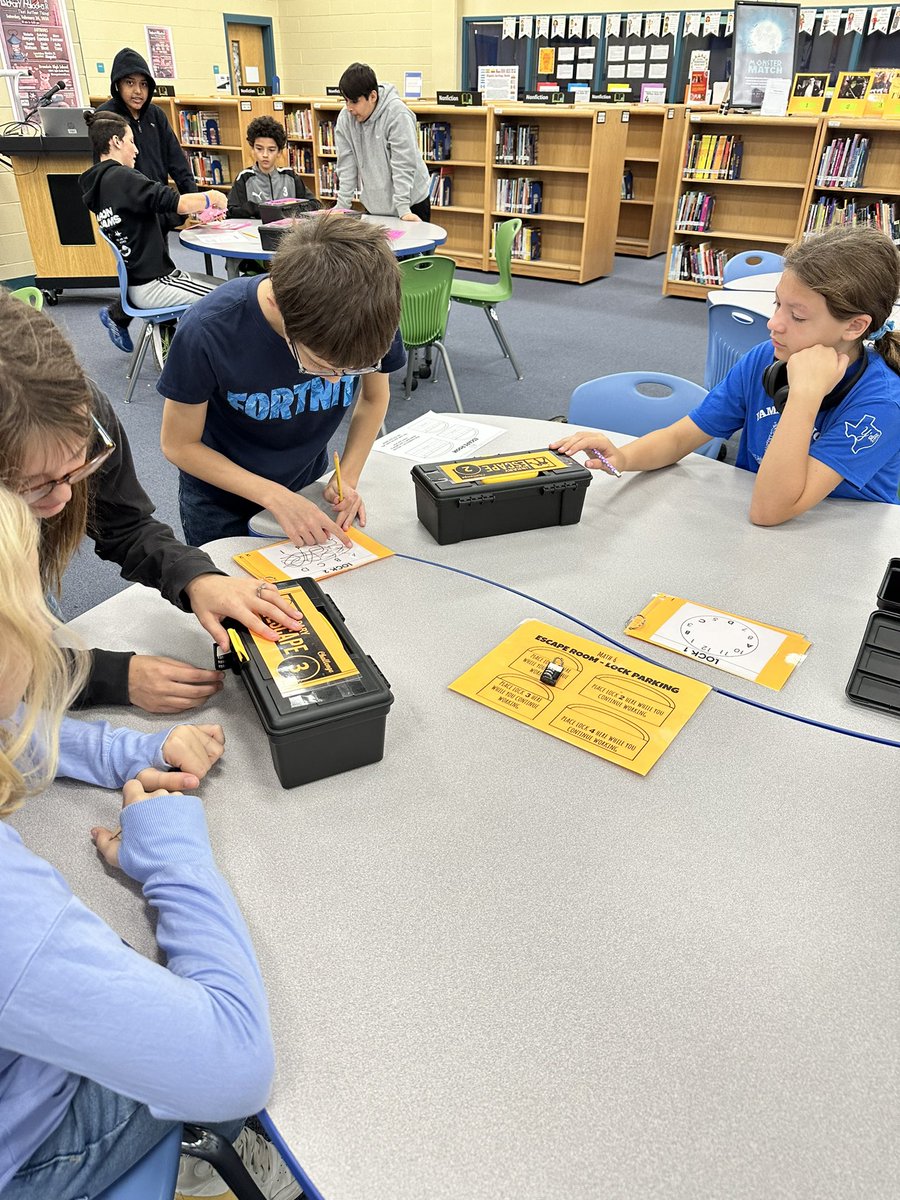 NISDStinsonLib's tweet photo. @NISDStinson 7th grade math students are breaking out of the library today! A great collaboration between math &amp; the librarian! @paigefosmire @Jr3Abel @NISDLib #SkyhawkPride https://t.co/zHUT7nSyg4
