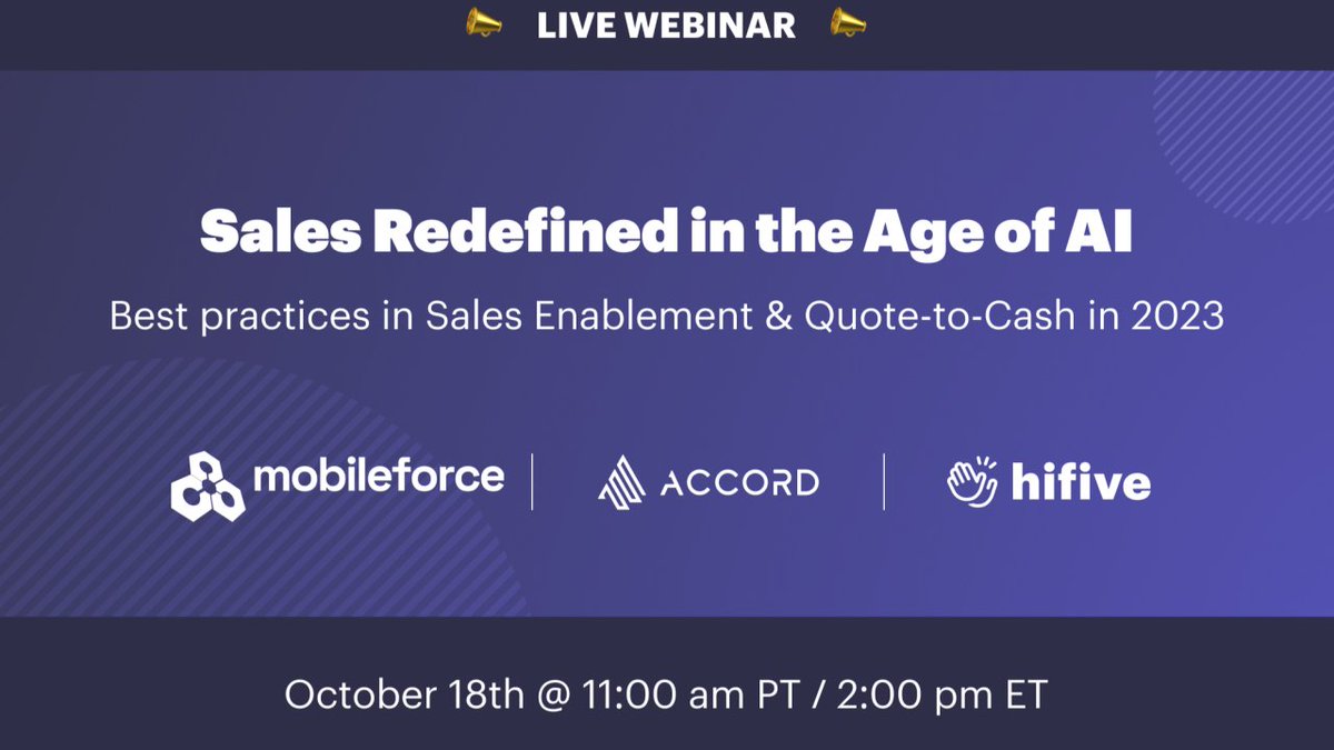 mobileforce_sw's tweet photo. Join us tomorrow for our webinar "#Sales Redefined in the Age of #AI." Topics will include #salesenablement, #CPQ and #LeadGeneration. Register here today: https://t.co/4yepzT7jcO https://t.co/k9GhiAUfcY