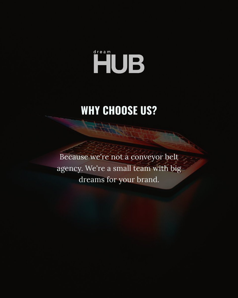 DreamHubOnline's tweet image. Why choose us? Because we&apos;re not a conveyor belt agency. We&apos;re a small team with big dreams for your brand. No more endless meetings; we get it right the first time. Join us on the express lane to brand brilliance!🏁💎#ExpressDesign #DreamHubAdvantage