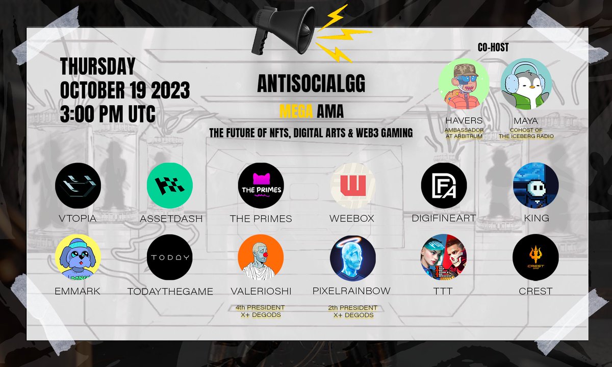 Antisocial_GG's tweet photo. Exciting News!

We're having a Mega AMA with some of your favorite projects and influencers.

Join us on Thursday at 3pm UTC as we dive into;

 "The future of NFTs, Digital Arts and Web3 Gaming". 

Get ready for exclusive insights 😉🧩.

Set a reminder https://t.co/7qcjhfSftd https://t.co/NhNrquzcTp