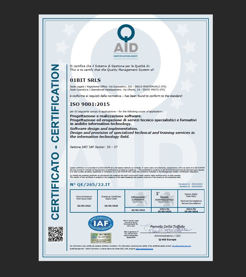 pizzu5's tweet photo. Rinnovo certificazione ISO per 01bit! #01bit #certificazioni #iso9001 #iso90012015 #lavoroinmodoserio https://t.co/1VPG5jMNbi