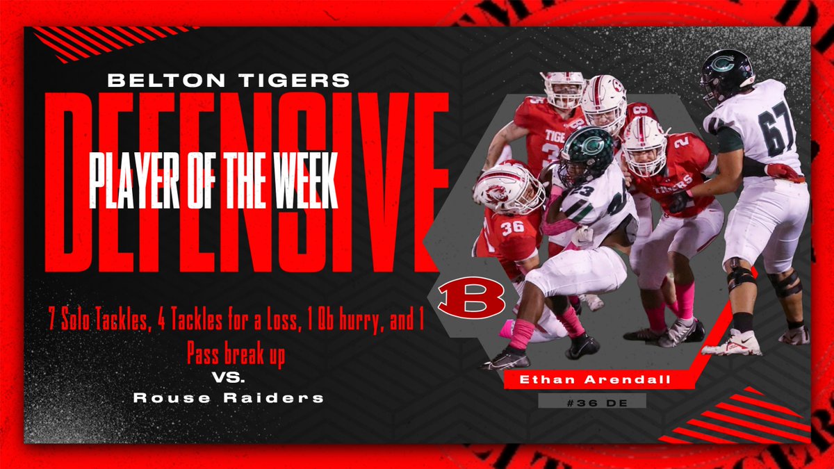 Congrats to Ethan Arendall on being awarded Defensive Player of the week against Pflugerville Connally. The Senior was causing chaos against the Cougar Offense on Friday night! Ethan recorded 7 solo tackles, 4 tackles for a loss, 1 Qb hurry, and 1 pass break up! #BTR