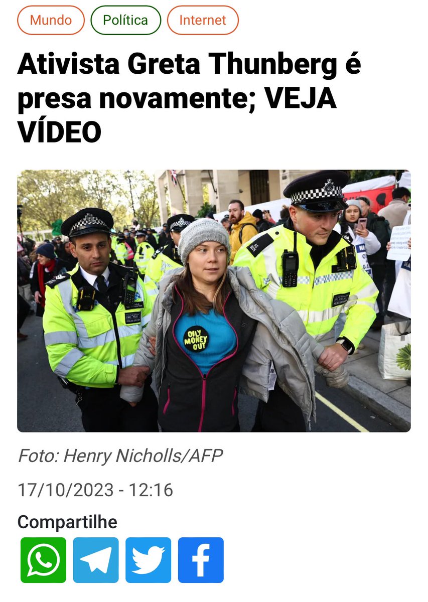 BOMBA 💣 

AGORA AO VOVO 

⏯️ Ativista Greta Thunberg é presa novamente durante protesto em Londres.

ELA É A FAVOR DOS TERRORISTAS 💩🤮

@verdeamarelou @MARINESARALDI @tmjcomBolsonaro @VanLiberdade #GloboLixoCorrupta #GloboDesinforma #IsraelGazaWar @estudioi