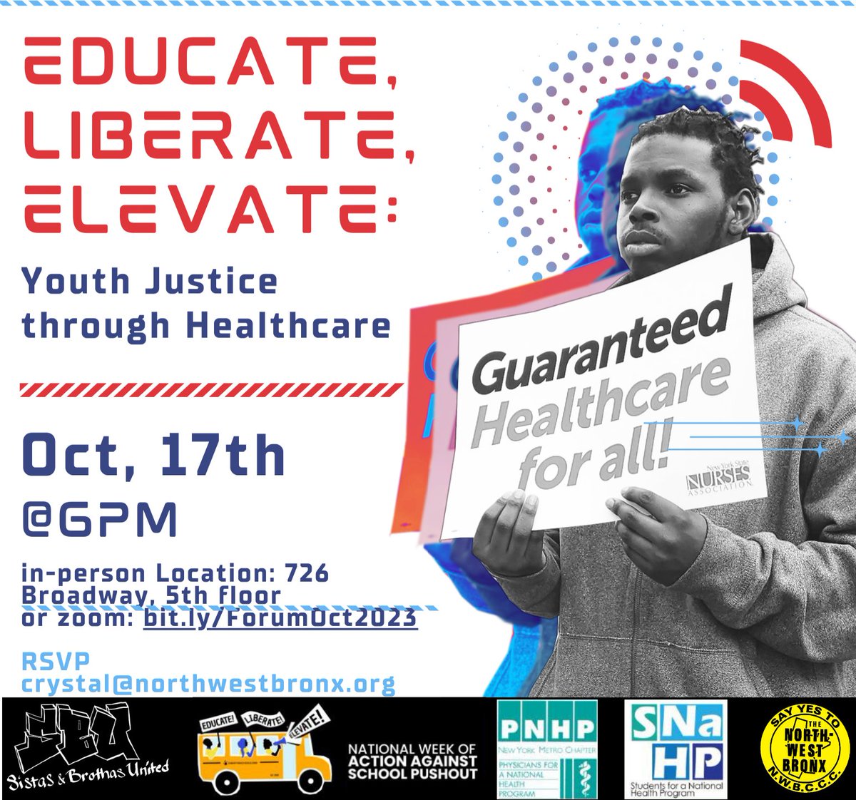 Our health is determined by where we live, learn, work & play. Our racist, ableist & classist school discipline system is impacting student educational AND health outcomes.
RSVP: bit.ly/ForumOct2023 & join us TONIGHT to #EducateLiberateElevate as part of #DSCWoA2023!