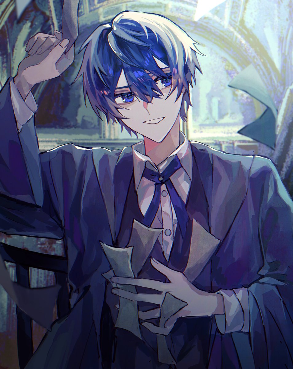 kaito (vocaloid) 1boy male focus blue hair blue eyes smile solo money  illustration images