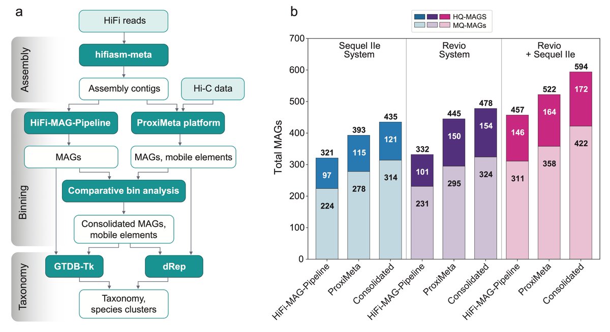 @fplazaonate @luispedrocoelho @BigDataBiology I think we still need to look at samples of different complexity, and at different depths🤔. Each method (bioinformatic, Hi-C) also picks up unique MAGs missed by the other.

Here is a newer figure for the Zymo results, showing bioinformatic and Hi-C results, plus the merged set.