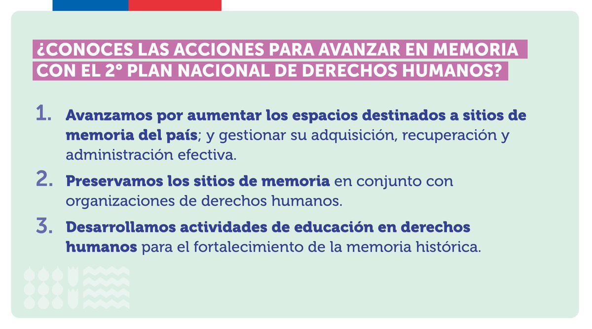 MinjudhMaule's tweet photo. 👉 A#50AñosDelGolpe el segundo #PlanNacionalDDHH, considera la Implementación  de nuevos sitios de memoria y su protección, y otras acciones que aportan a fortalecer la memoria histórica y la promoción de los derechos humanos. https://t.co/u36nQODn8l