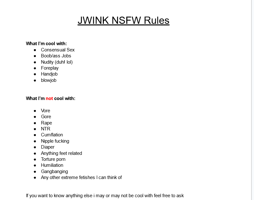 ArtJwink's tweet photo. Behold Da NSFW Rules!

Bookmark, Like, download so you have a frame of reference but here you go! https://t.co/51VHxSmyoo
