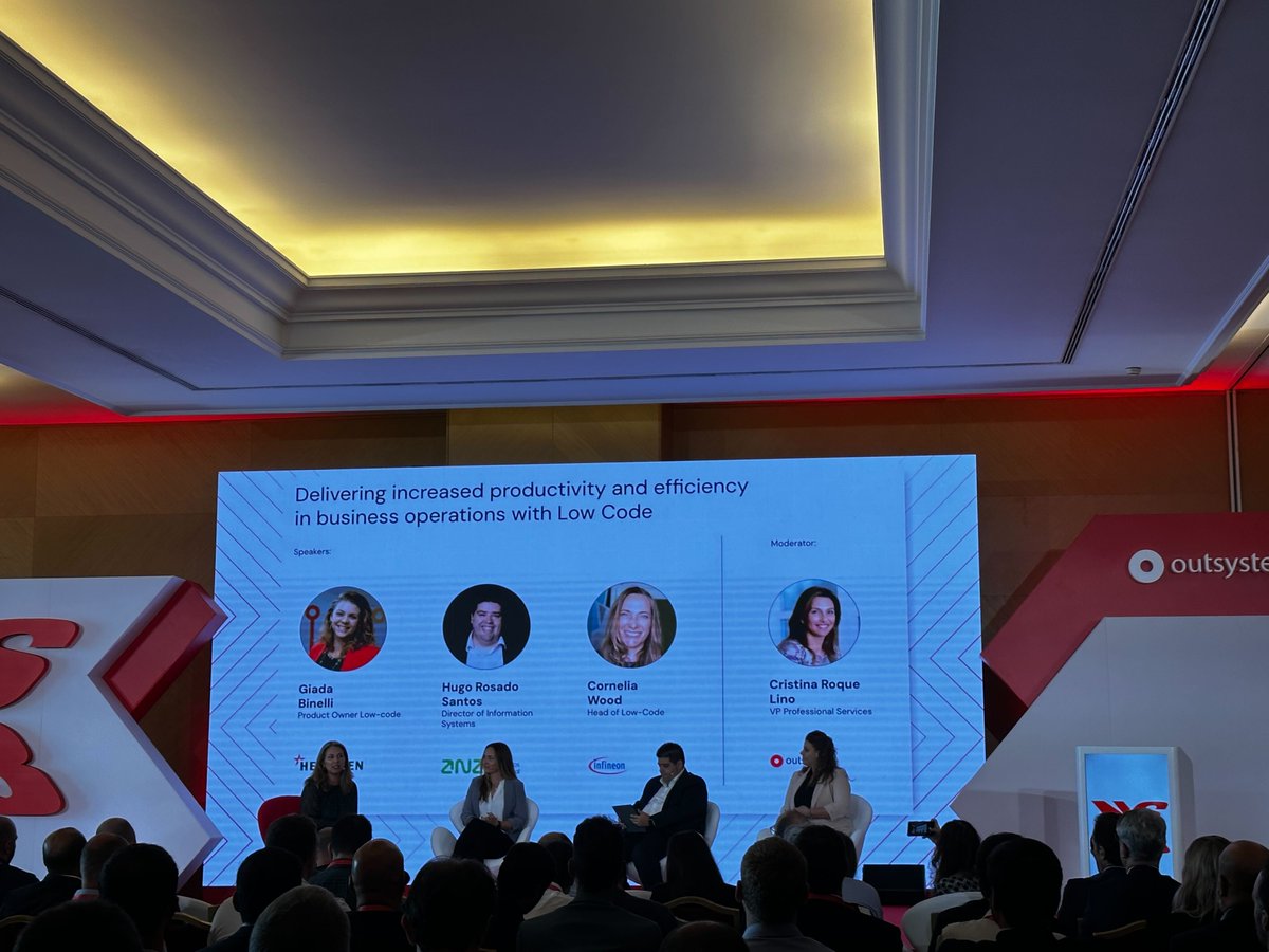 OutSystems's tweet photo. Feeling the pressure to do more with less? 😅

For our final customer session of the day, @Heineken, ANA Aeroportos de Portugal and @Infineon are here to share how they're using high-performance #lowcode to increase productivity and operational efficiency. #nxStep https://t.co/hUu7Ow18X8