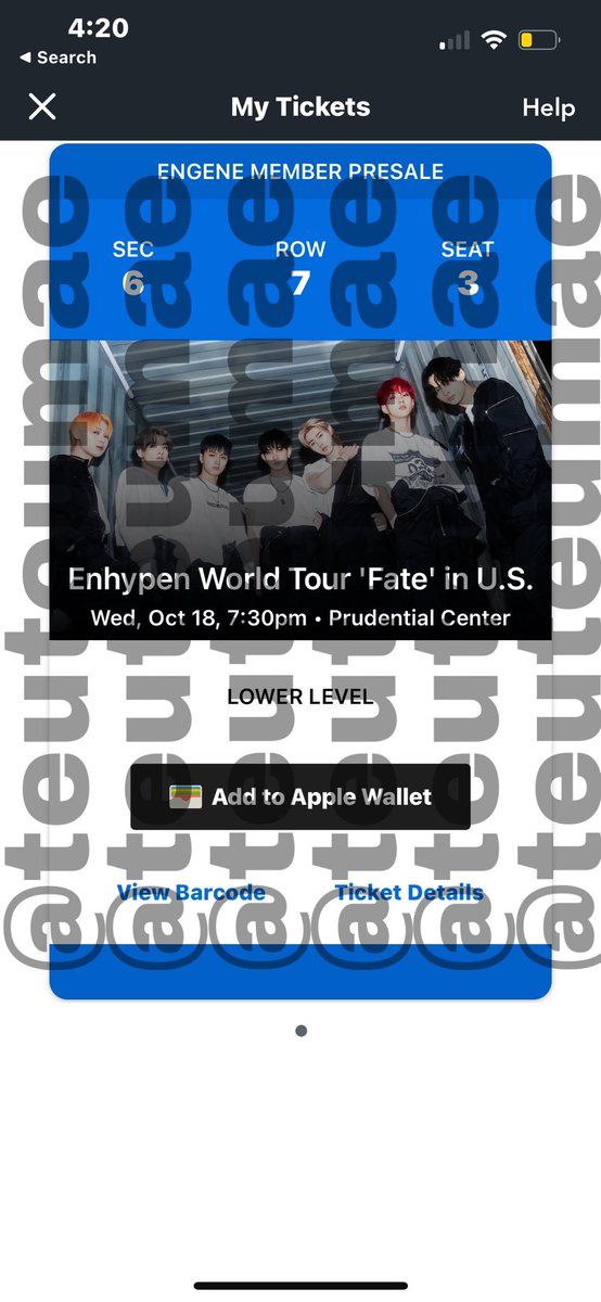 teuteumae's tweet photo. WTS 
Enhypen Fate US Ticket NY NJ
Wed, 10/18 at Prudential Center, Newark
Section 6
$80 (negotiable! pls dm me) via Venmo, Paypal, Zelle

I found a seat in 18 so I’m trying to sell this one! Can give video proof and facetime!

Pls help retweet! ❤️❤️ https://t.co/5aR2X342zc