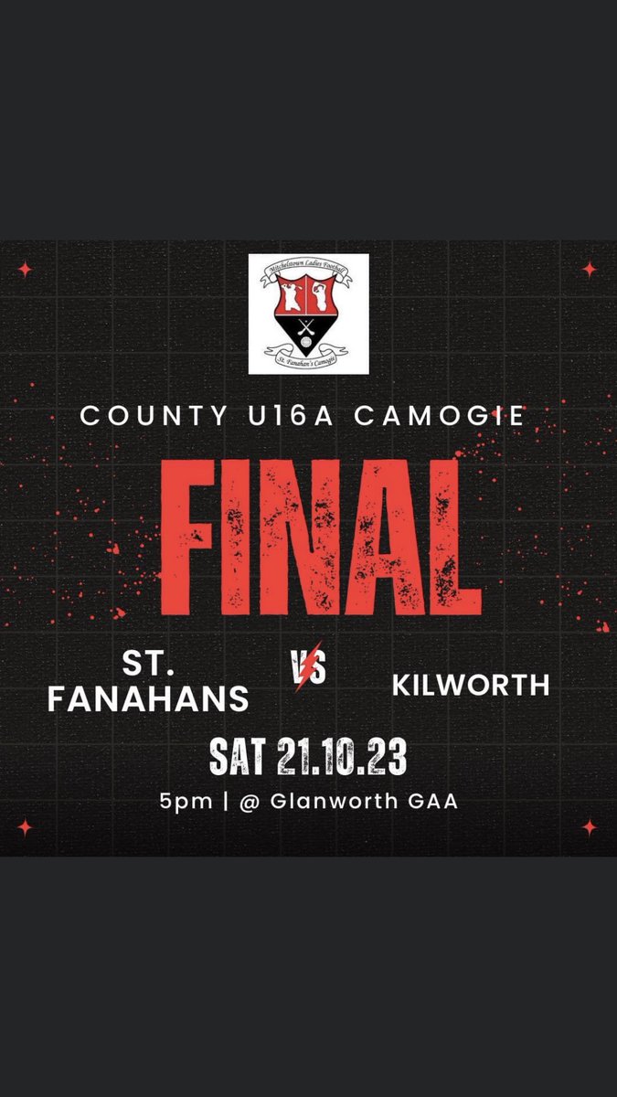 Big game for the U16 camogie girls Saturday @ 5 o clock in Glanworth please support 🔴⚫️🔴⚫️