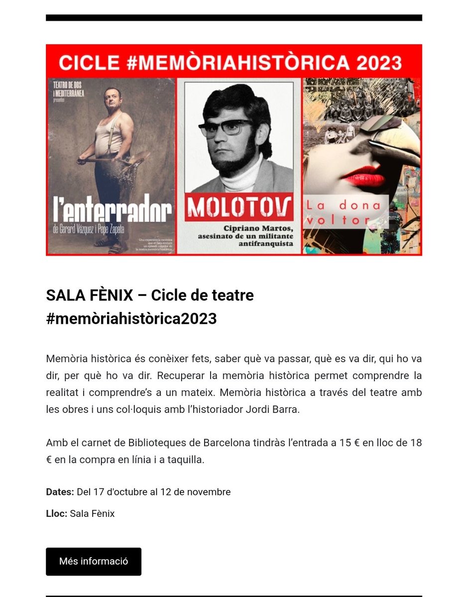 laurafrailev's tweet photo. Ciclo con descuento si tienes carnet de @BibliotequesBCN @SalaFenix #Barcelona https://t.co/p8NArd0uko