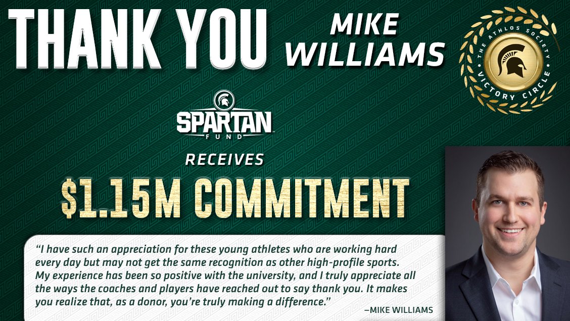 Thank you, Mike Williams for your support of our student-athletes!

📰 sprtns.co/3rTKJYw

<a href="/SpartanFund/">Spartan Fund</a> | #GoGreen
