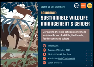 Marie_Sigaud's tweet photo. Glad to have participated in the roundtable on 'Sustainable wildlife  management and gender' organized by @Women4Biodiv at #SBSTTA25 from  @UNBiodiversity. Among all the participants, only one man... #GenderEquality  #Sustainable #Wildlife https://t.co/zWZWiSzxzp