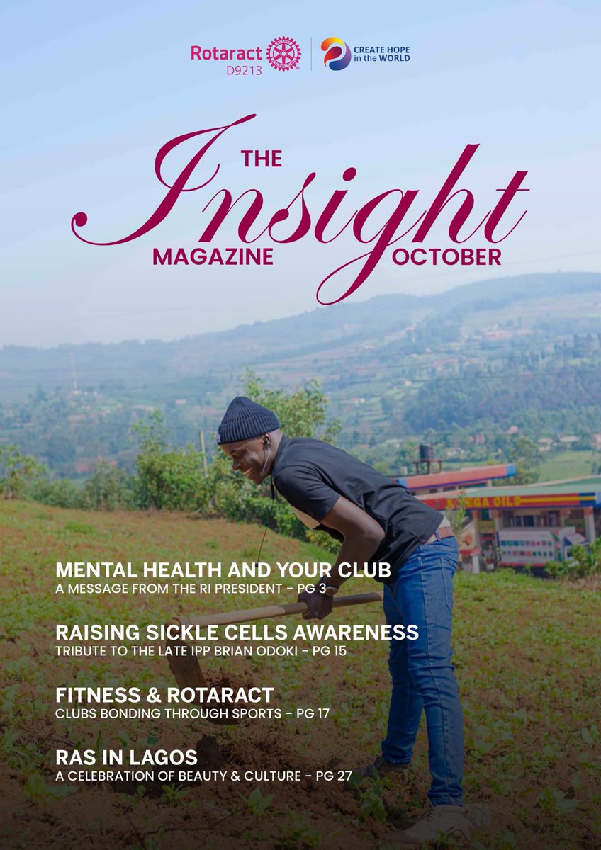 RotaractD9213's tweet image. The October edition of The Insight Magazine is out! 

Read about the Rotary International President's message on "Mental Health and Your Club" and so much more.

Download your copy here: l.linklyhq.com/l/1u3HQ

#CreatingHopeInTheWorld #RotaractD9213 #TheInsightMagazine