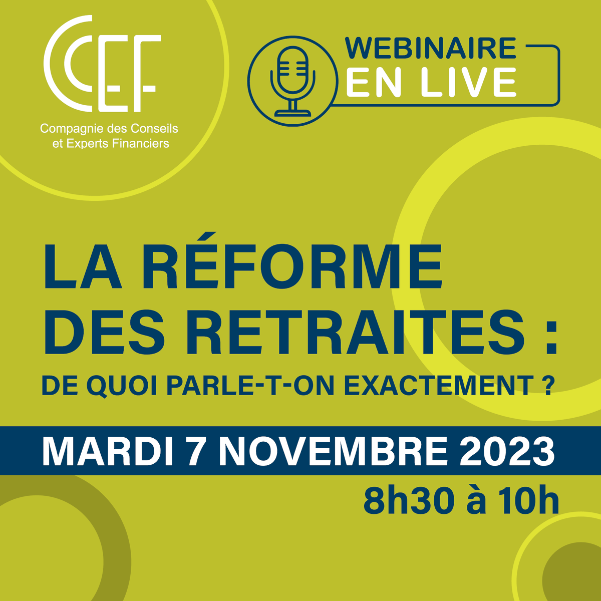 CCEFinanciers's tweet photo. [#Webinaire] La #RéformeDesRetraites : De quoi parle-t-on exactement ? 
 • 
📆 Mardi 7 novembre 2023, de 8h30 à 10h 
💻 À distance
👥 Animé par Sabine PIETERS-SCHMIDT - @AG2RLAMONDIALE
⚠️ Sur inscription https://t.co/esm0NBPi9U