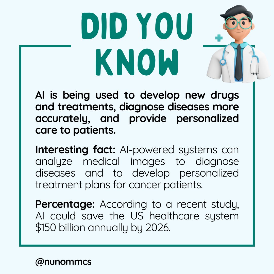 Did you know? AI is being used to develop new drugs and treatments, diagnose diseases more accurately, and provide personalized care to patients.

linkedin.com/posts/nunosilv…