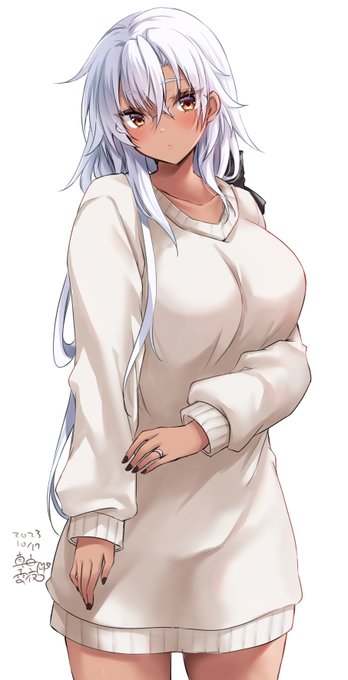 今日ニットワンピ着てた可愛い娘さん見かけたので武蔵しゃんにも着せました(*^-^*) 