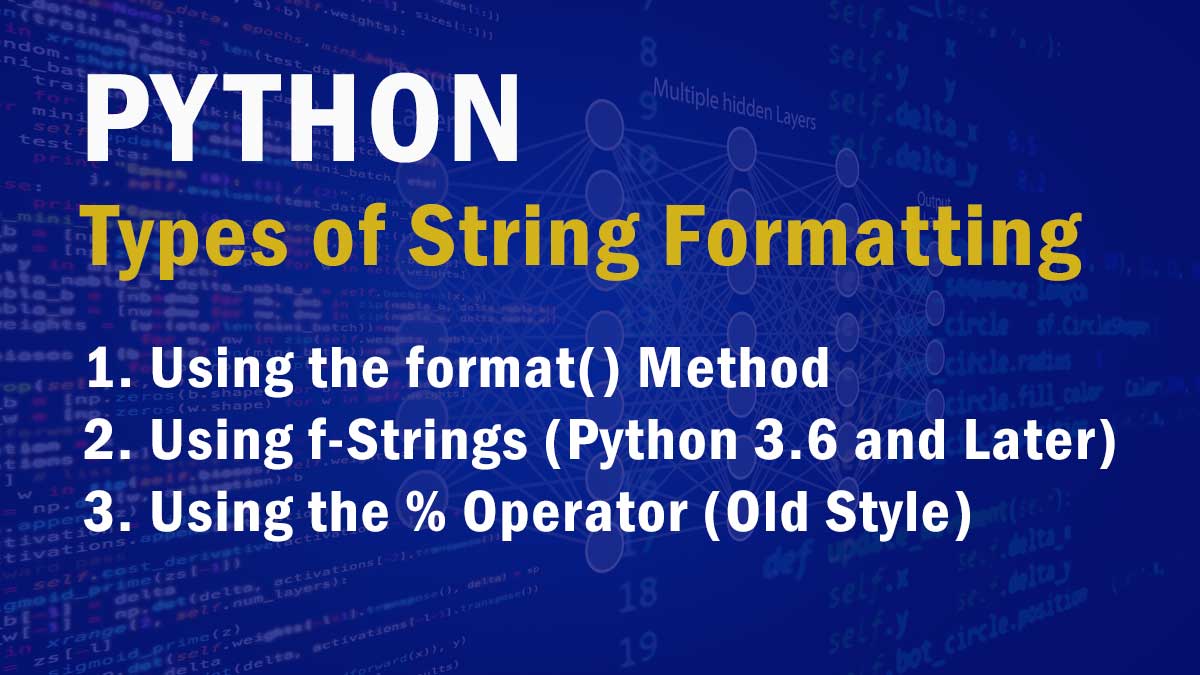 PythonTurkCom's tweet image. Python string formatting comes in different flavors! Learn to format your text with format(), f-strings, and the % operator. 🐍✨ #Python #CodingTips
github.com/pythonturk2024…
