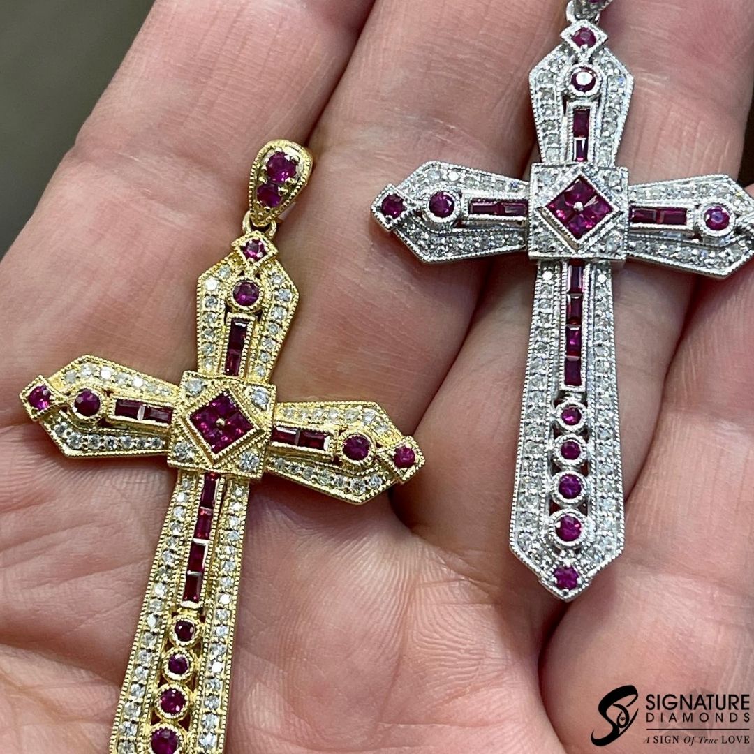 Embrace spirituality and style with a gemstone cross necklace—a symbol of faith and a statement of glamour.

#signaturediamonds #knoxville #tennessee #westtownmall #cross #jewelry #crossjewelry #faith #glamour #stylish #necklace #pendants #crossnecklace #religion #crosspendant