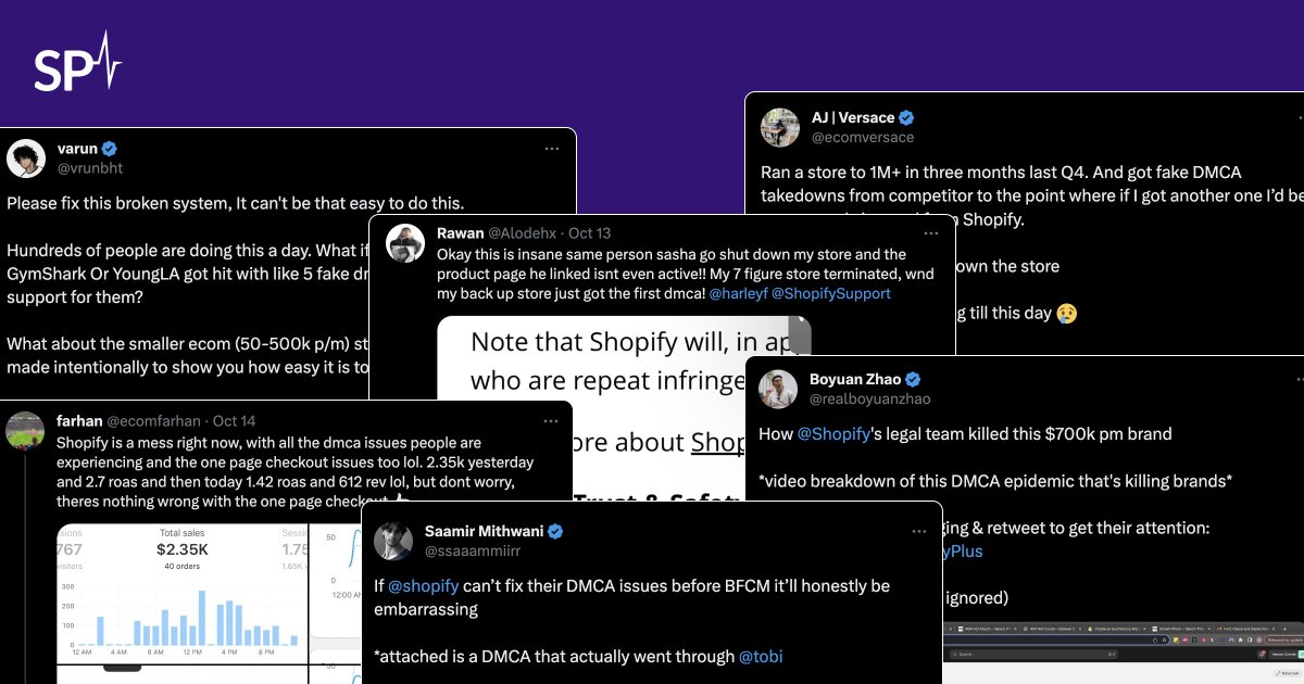 The DMCA issue with Shopify has been a persistent thread of news in the past few months among all the announcements of features, partnerships, and acquisitions.

Just last week, a tweet by <a href="/realboyuanzhao/">Boyuan Zhao</a> went viral where he showed how bad actors are issuing DMCA takedowns to