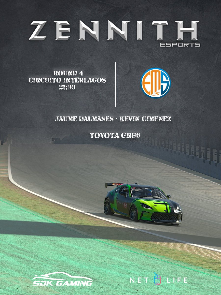 ⚫️🟢 RACE 🟢⚫️ 

Cuarta ronda de la <a href="/EMS_iRacing/">European Master Series</a> donde viajamos hasta Brasil para correr con nuestros Toyota GR86.
A los mandos <a href="/jaume_dalmases/">Jaume Dalmases</a> y <a href="/KevinCOfficial/">Kevin Giménez</a> serán los encargados de terminar lo mas arriba posible.

#GASKNOCK #KRYPTONITE 
<a href="/SDK_GAMING_/">SDK Gaming</a> <a href="/NetLifeGaming/">NetLife Gaming</a>