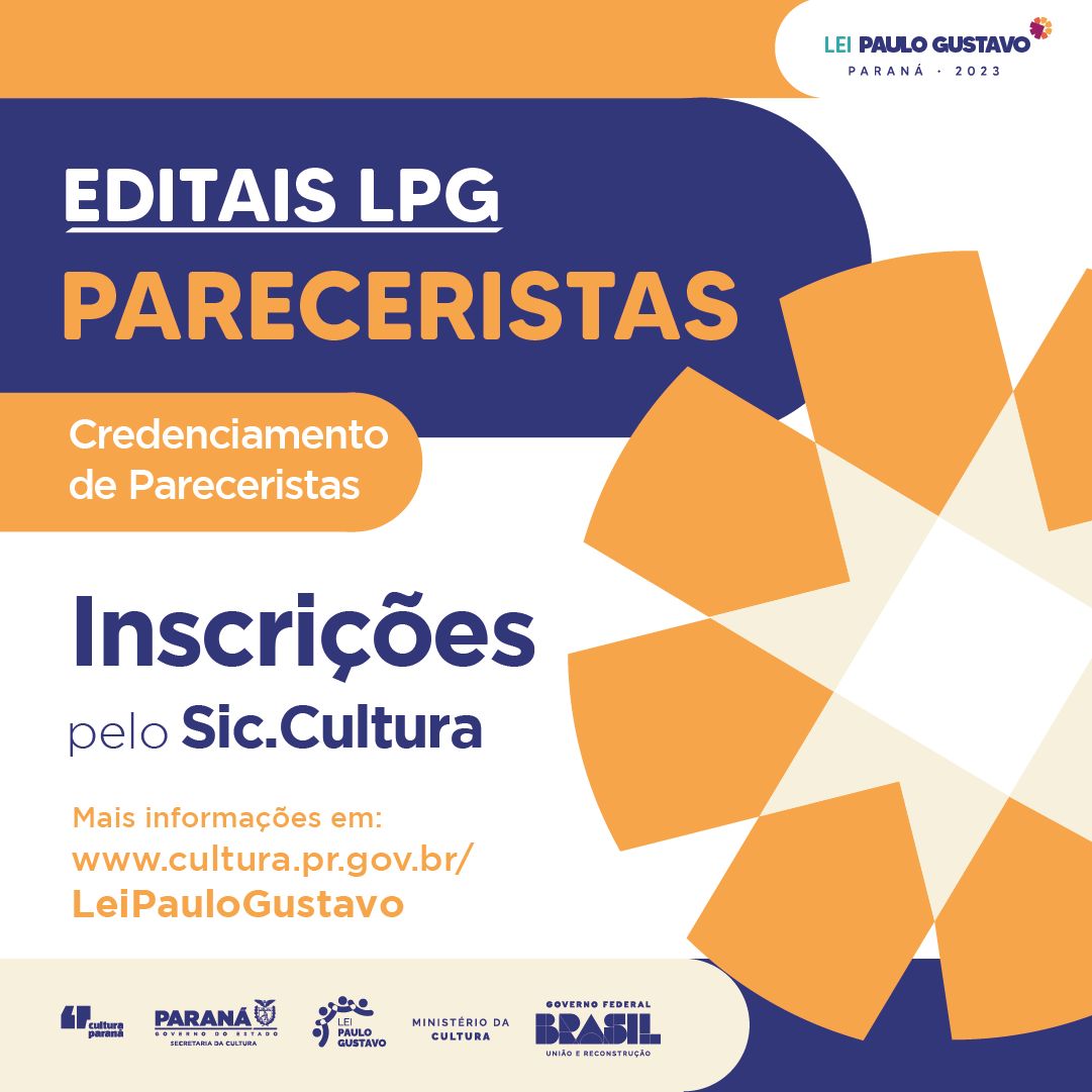 PARECERISTAS | Além dos editais de fomento, a Secretaria da Cultura do Paraná abriu também as inscrições para o chamamento de pareceristas. 🤓✍️

Saiba como participar do chamamento acessando o sistema SIC.Cultura: sic.cultura.pr.gov.br. Participe! 🙌