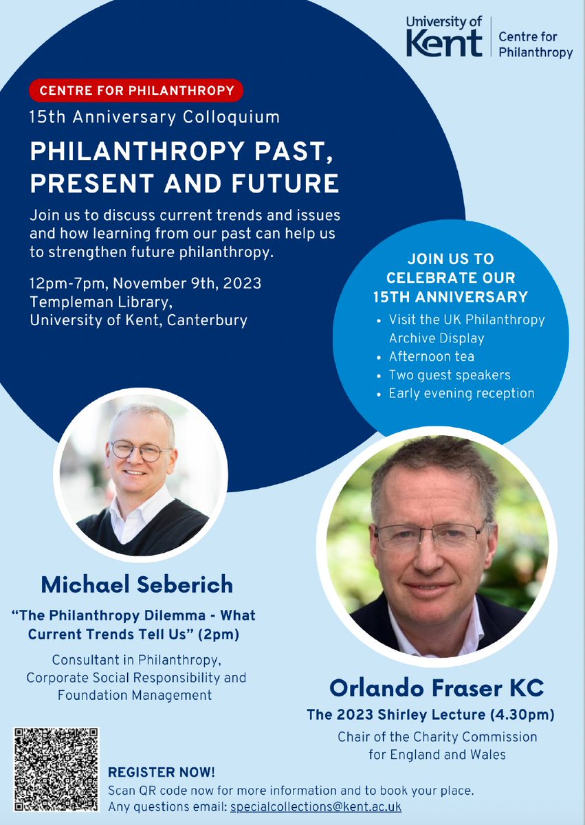 What's 1 hour from London, has 2 great speakers, and 3 unmissable attractions (fizz, cake & great networking)? It's the @UniKent Centre for Philanthropy's 15th anniversary celebration! To join us on 9 Nov, book your free place here: ticketsource.co.uk/whats-on/kent/…