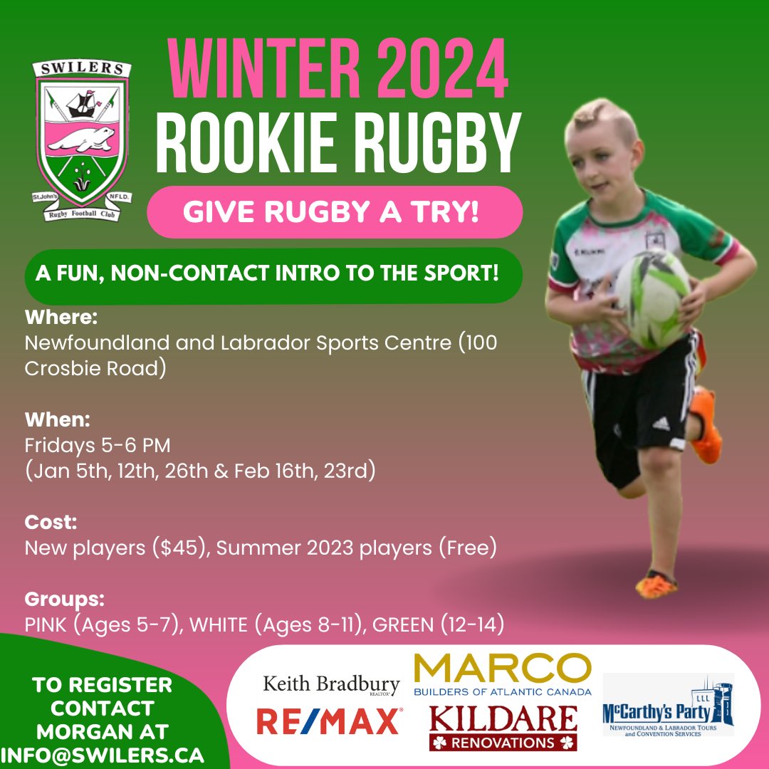 swilersrugby's tweet photo. We are pleased to announce that our Winter Rookie Rugby program is returning in 2024!

For more information and to register for this fun, non-contact intro to the best sport please email Morgan at info@swilers.ca. https://t.co/aNJwDrFCAQ