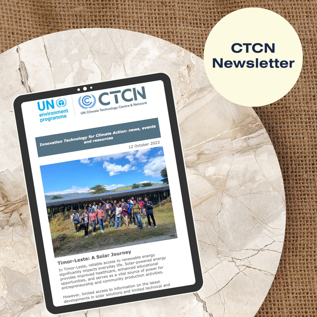 UNFCCC_CTCN's tweet photo. 📢 October edition of CTCN Newsletter updates on:
📌 Africa NDE forum 2023
📌 22nd Advisory Board Meeting
📌 Solar Journey in 🇹🇱
Click 👉 https://t.co/1N3HV12B19 👈 to find more about the news 📰, resources 💰, and events 📅 from the #TechnologyMechanism community. https://t.co/a0VN059ovq
