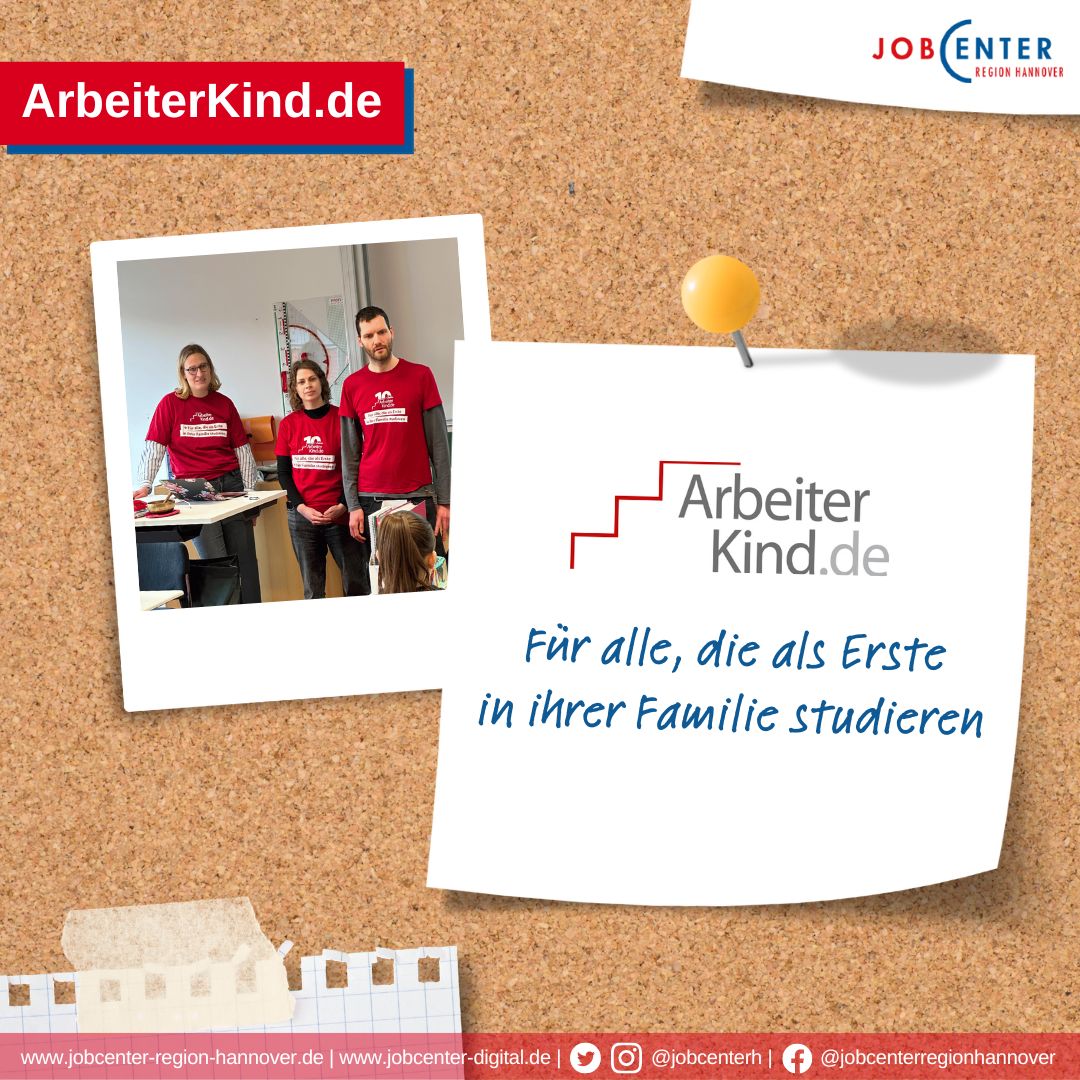 ArbeiterKind.de unterstützt Schülerinnen und
Schüler aus Familien ohne Hochschulerfahrung auf
dem Weg an die Uni und zum Berufseinstieg. Das
Beratungsangebot der Ehrenamtlichen umfasst alle
möglichen Themen rund um #Studium und Finanzierung.
#JobcenterRegionHannover