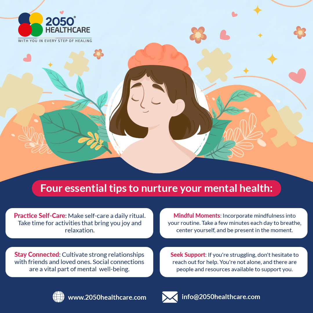 Unlock well-being with these four essential tips for a healthier mind. 💙

#2050Healthcare #WithYouInEveryStepOfHealing