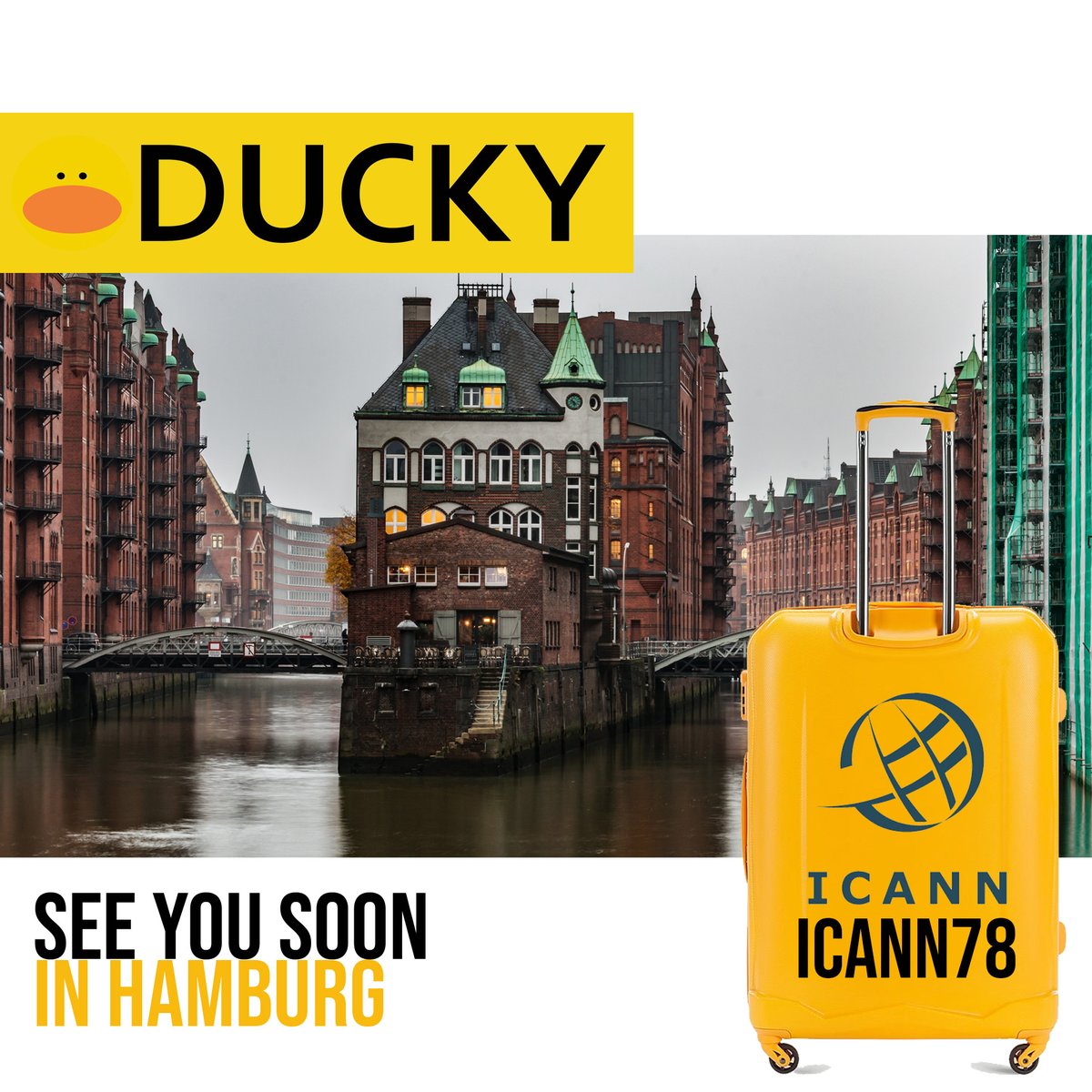 DotDucky's tweet photo. Let's go to Hamburg! We'll present #dotDucky project during #ICANN78 #DNS Women session on Tuesday, October 24th., 2023 (16:30 Hamburg (UTC +2). Keep in touch! #ICANN #newgTLD #DNS #Domain #Domainnames #dotDucky @ICANN https://t.co/ChSqLd26tC