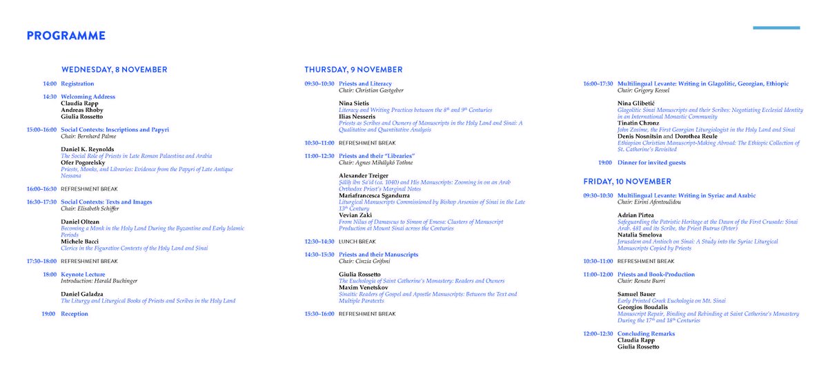 Conference: "Priests &amp; their #Manuscripts in the #HolyLand &amp; #Sinai" (Vienna, 8-10 Nov),
organised by our #Byzanzforschung-colleague Giulia Rossetto in the framework of her <a href="/FWF_at/">FWF</a>-project “Priests, Books and the Library at Saint Catherine’s”
<a href="/imafo_oeaw/">IMAFO</a>,<a href="/oeaw/">Austrian Academy of Sciences</a> #byzantinestudies