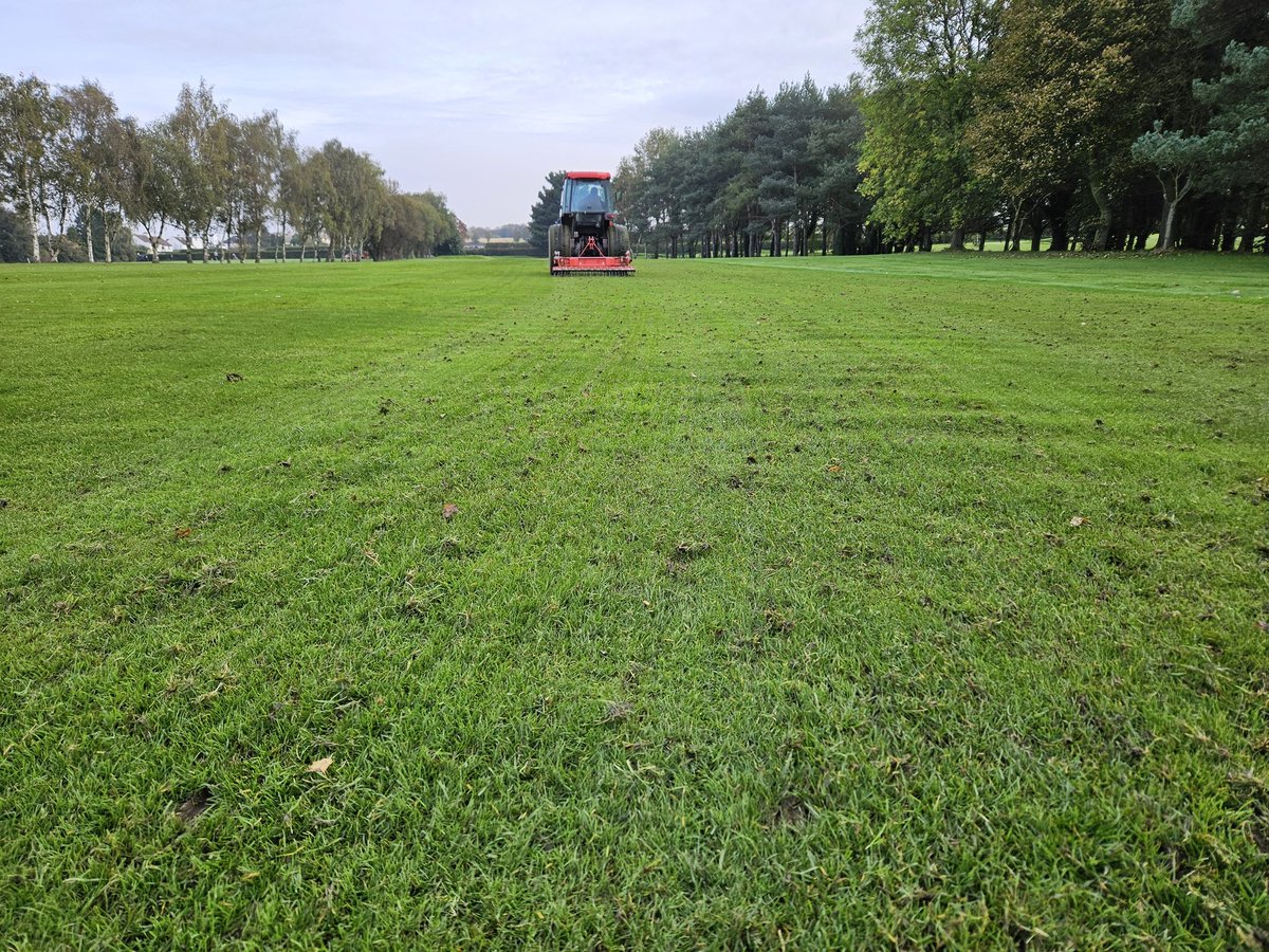 Some end of season fairway renovations last couple of days <a href="/HowleyGC/">Howley Hall GC</a>. Brush to reduce grain, terrarake to remove OM and blow. Surfaces have held up well this year and these works just help clean up for winter.