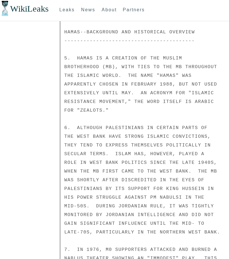 US State Department report from 1988 details birth of #Hamas 
Link: wikileaks.org/plusd/cables/8…